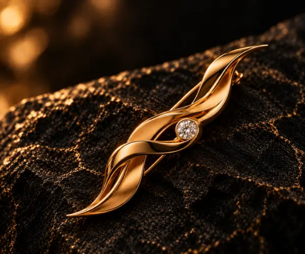The Fight to Play brooch, the line laid flat with a single stone
